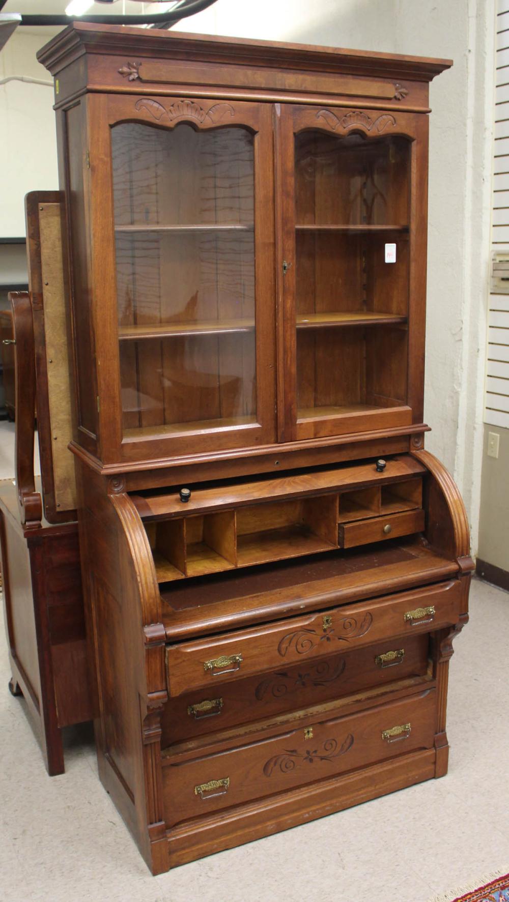 VICTORIAN WALNUT CYLINDER ROLL 341ed1