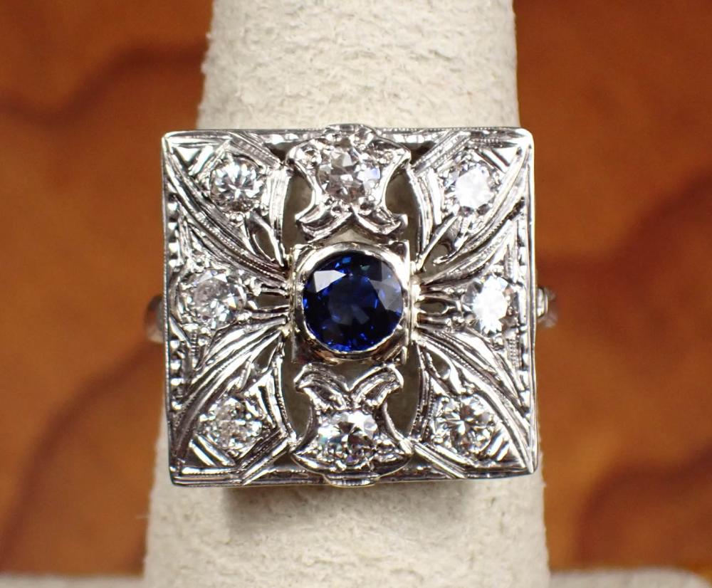 ANTIQUE DIAMOND, SAPPHIRE AND GOLD