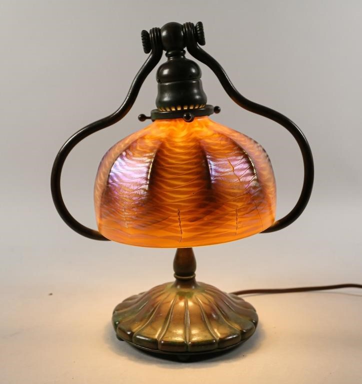 TIFFANY STUDIOS HARP LAMP WITH FAVRILE