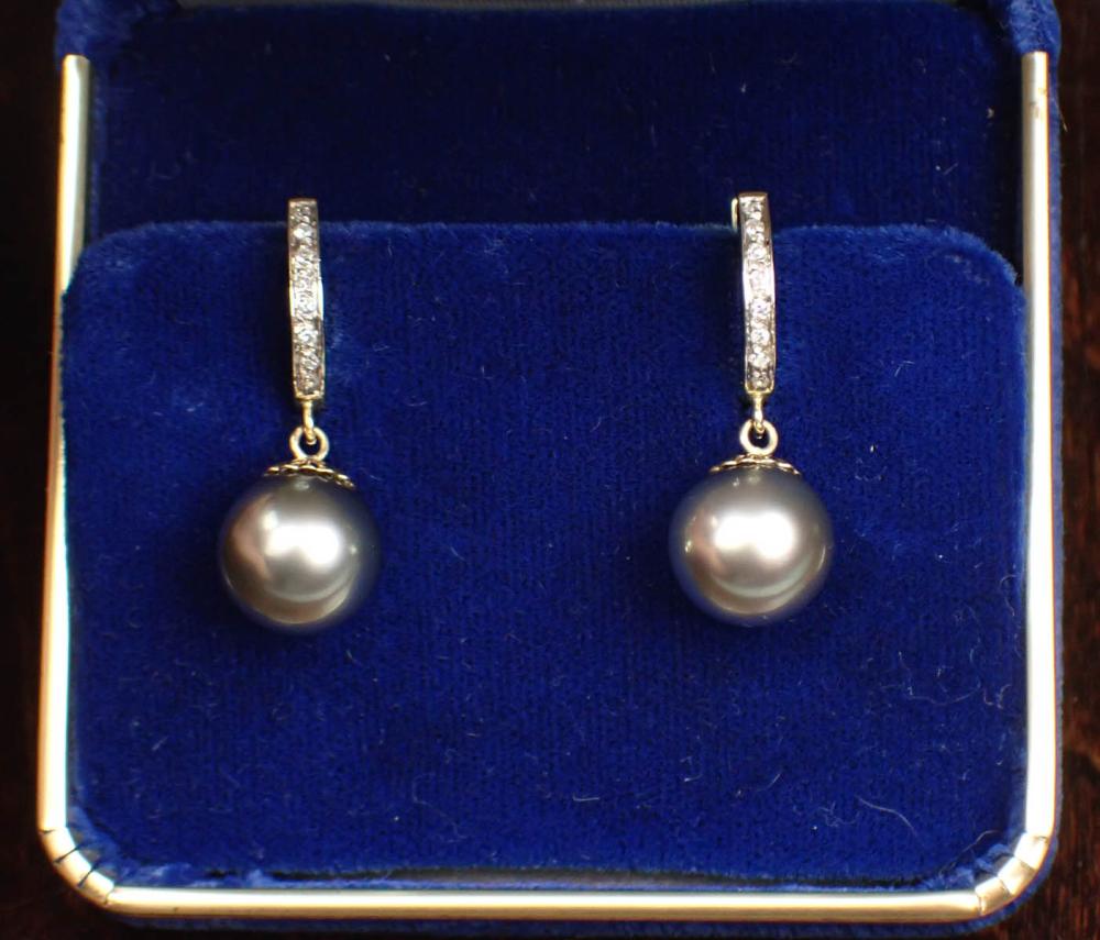 PAIR OF TAHITIAN PEARL AND DIAMOND 342059