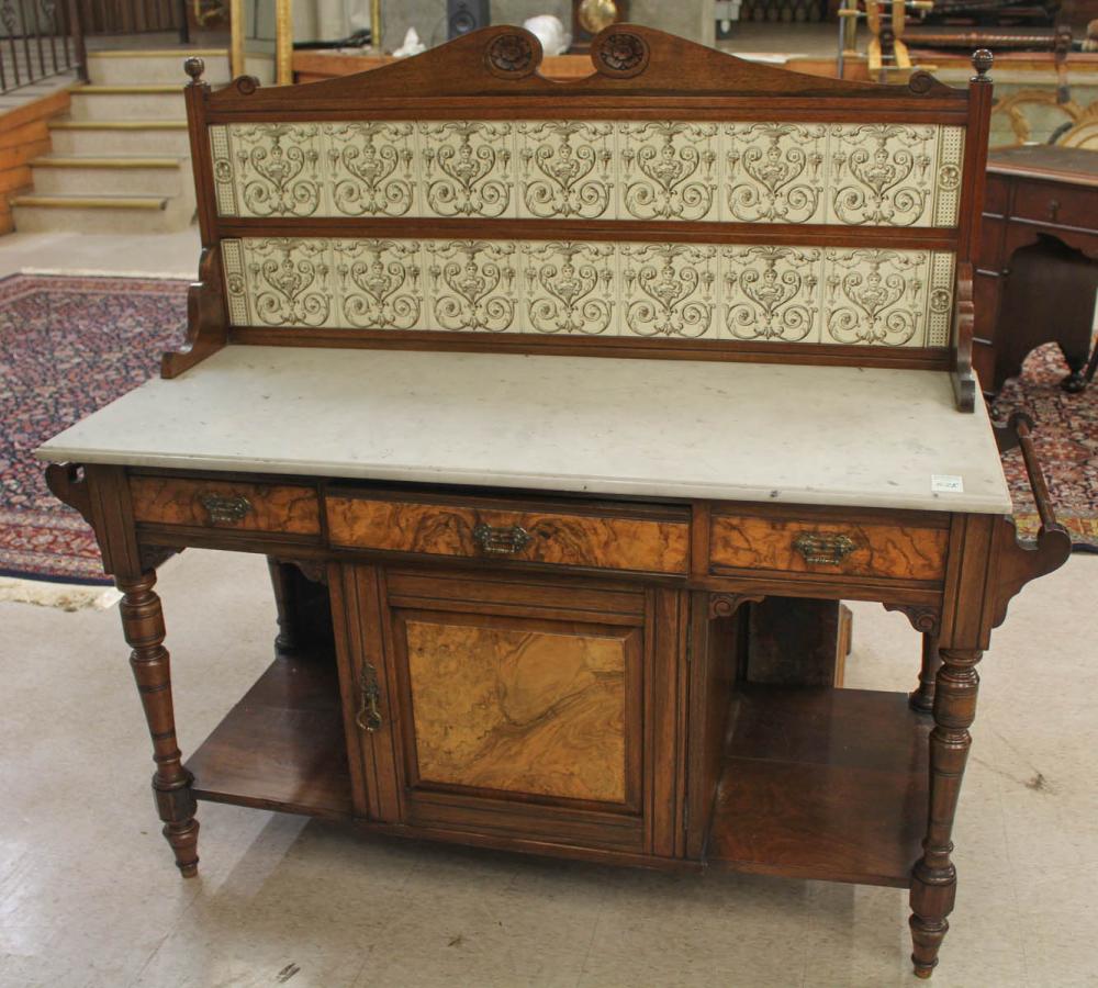 VICTORIAN MARBLE-TOP AND TILE-BACK