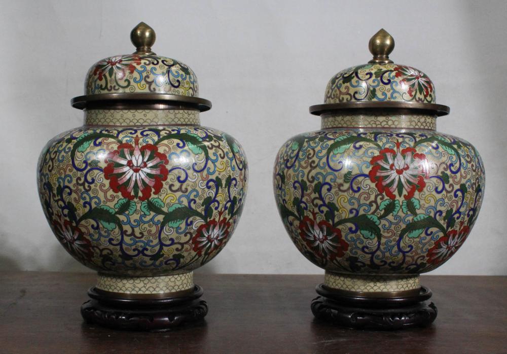 PAIR OF CHINESE CLOISONNE LIDDED