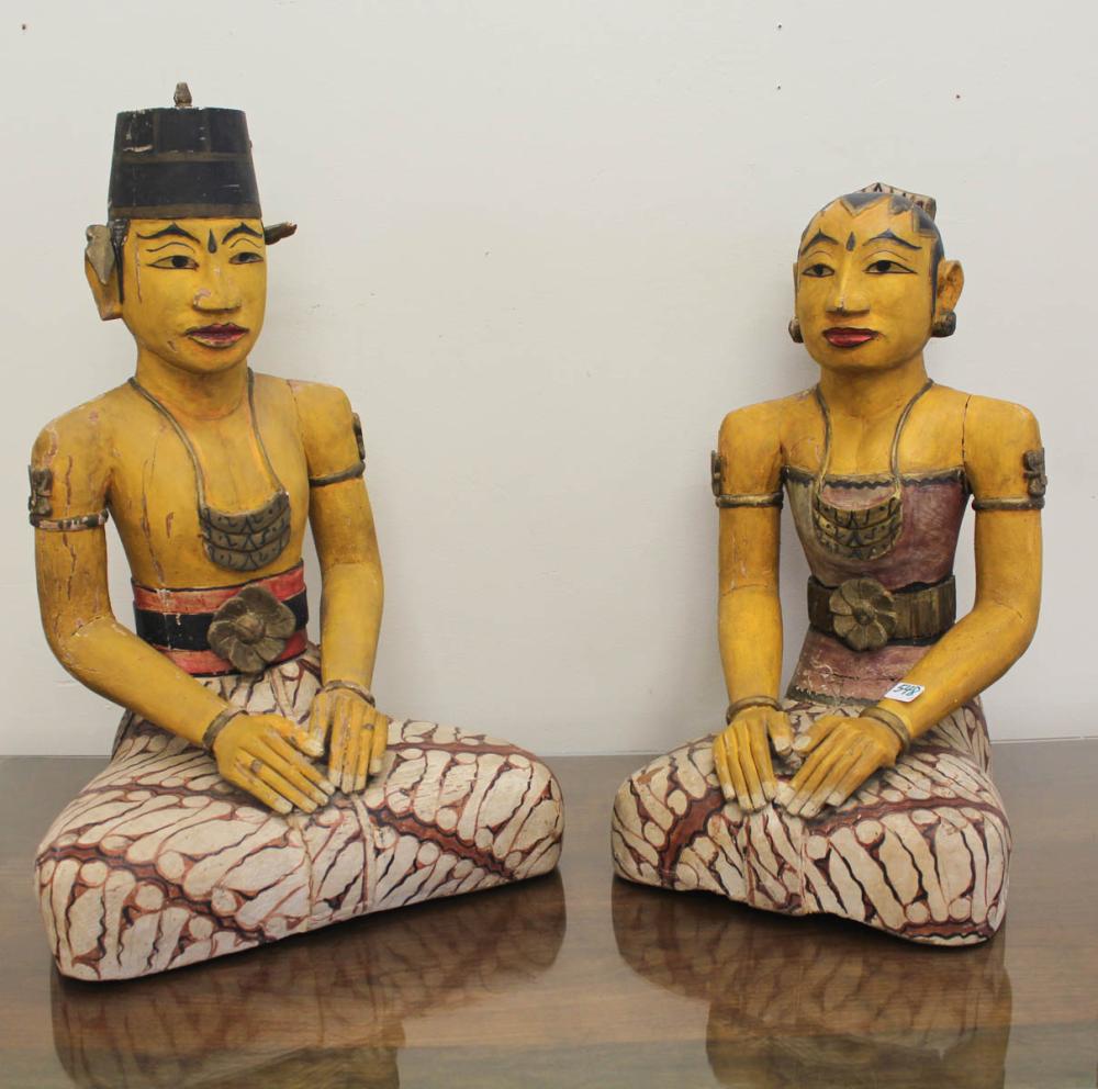 TWO CARVED AND PAINTED WOOD INDONESIAN 342118