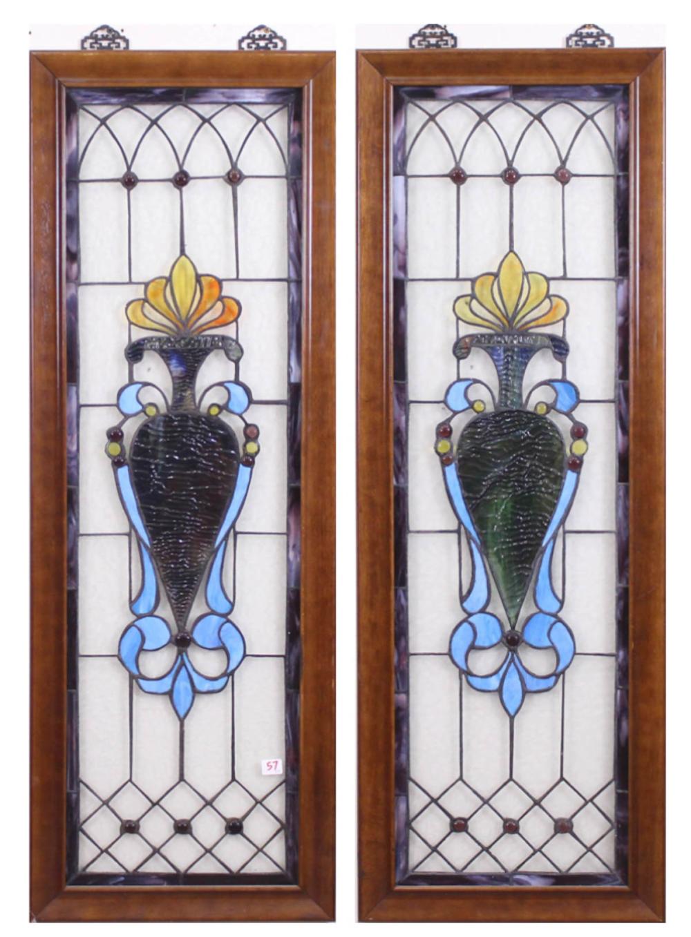 PAIR OF STAINED AND LEADED GLASS 342168