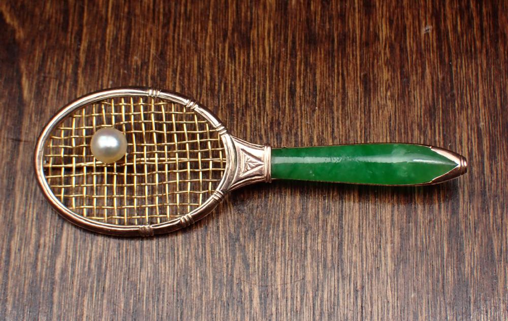 JADE AND YELLOW GOLD TENNIS RACKET 34216f
