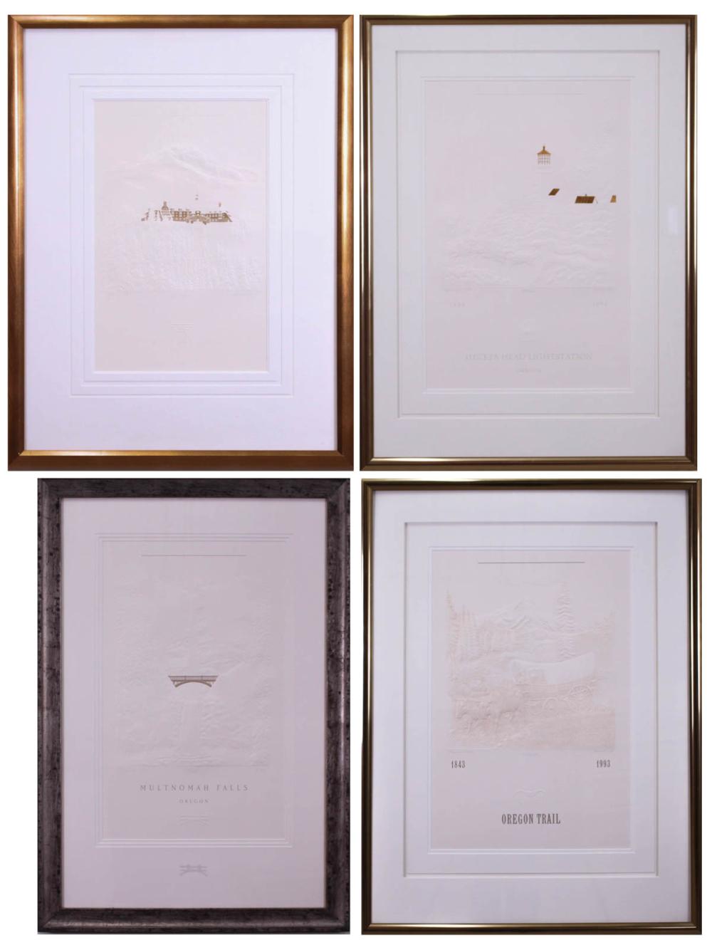 FOUR EMBOSSED COLLECTIBLE PRINTS