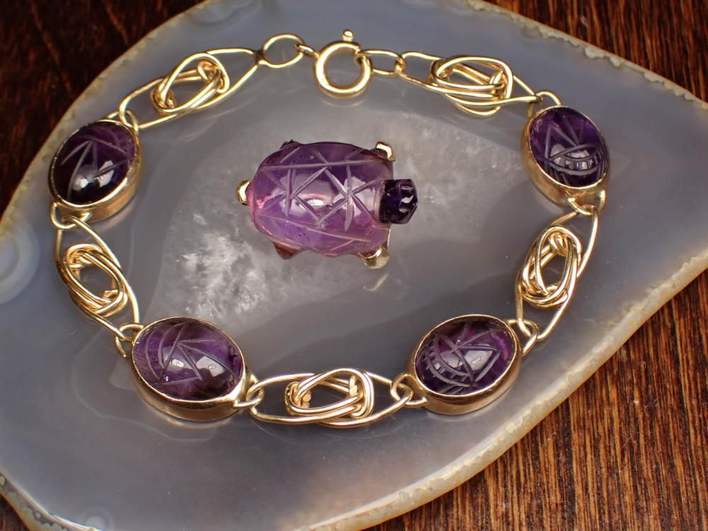 TWO ARTICLES OF AMETHYST AND GOLD