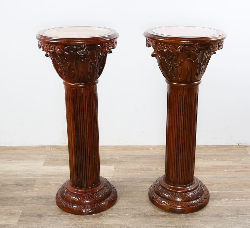 PAIR OF ROSEWOOD MARBLE INLAID 3421e4