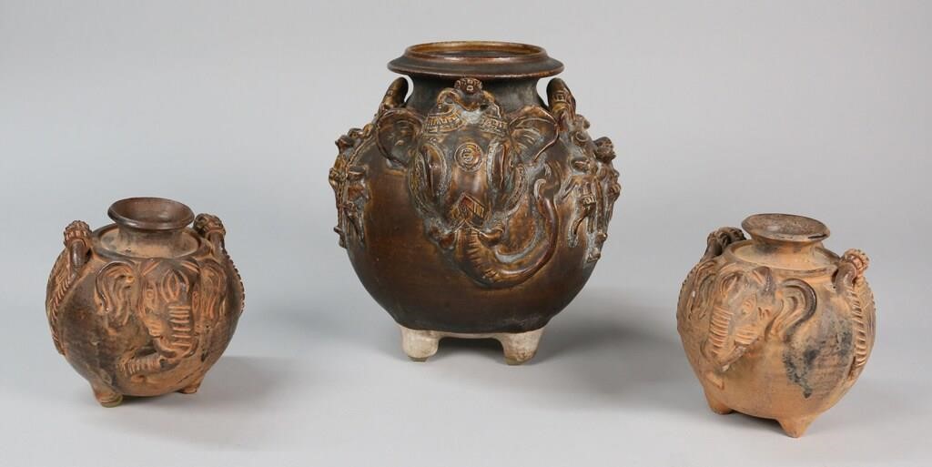 3 CAMBODIAN KHMER STYLE BROWNWARE