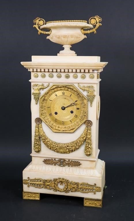 FRENCH ALABASTER AND GILT MANTLE CLOCKFrench