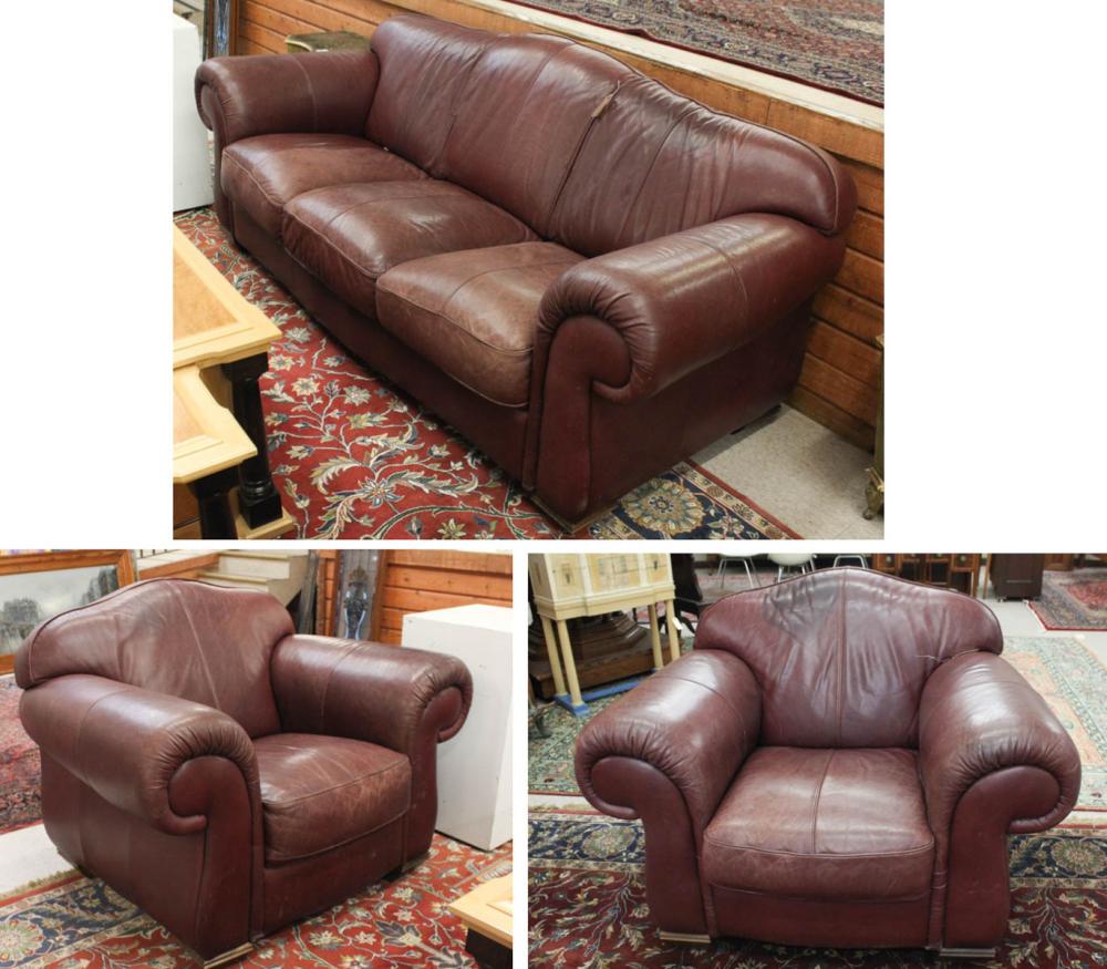 LEATHER SOFA AND PAIR OF MATCHING 34225d