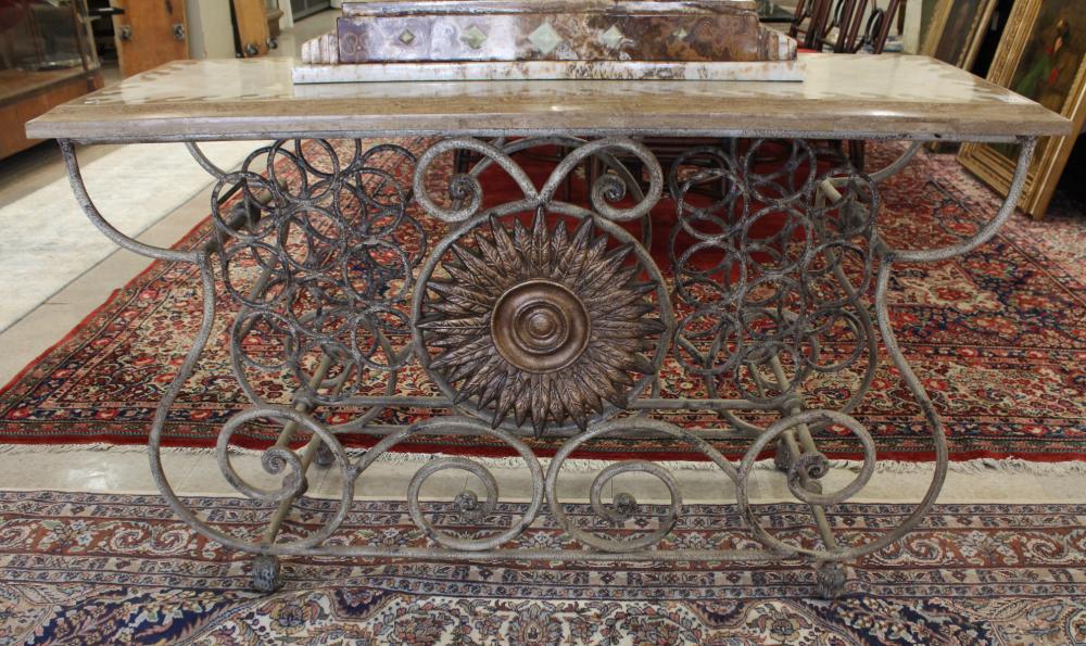 MARBLE-TOP IRON CONSOLE/WINE TABLEMARBLE-TOP