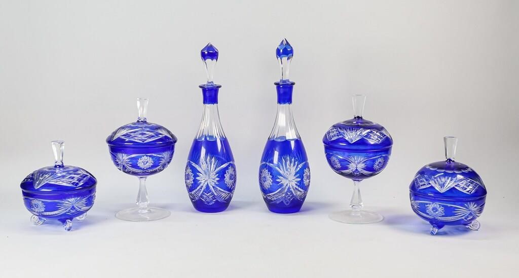 6 PIECES COBALT TO CLEAR CUT GLASS6 342305