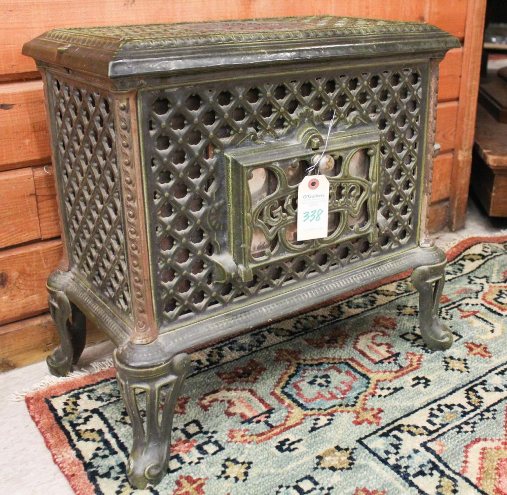 FRENCH GREEN ENAMELED CAST IRON HEATING