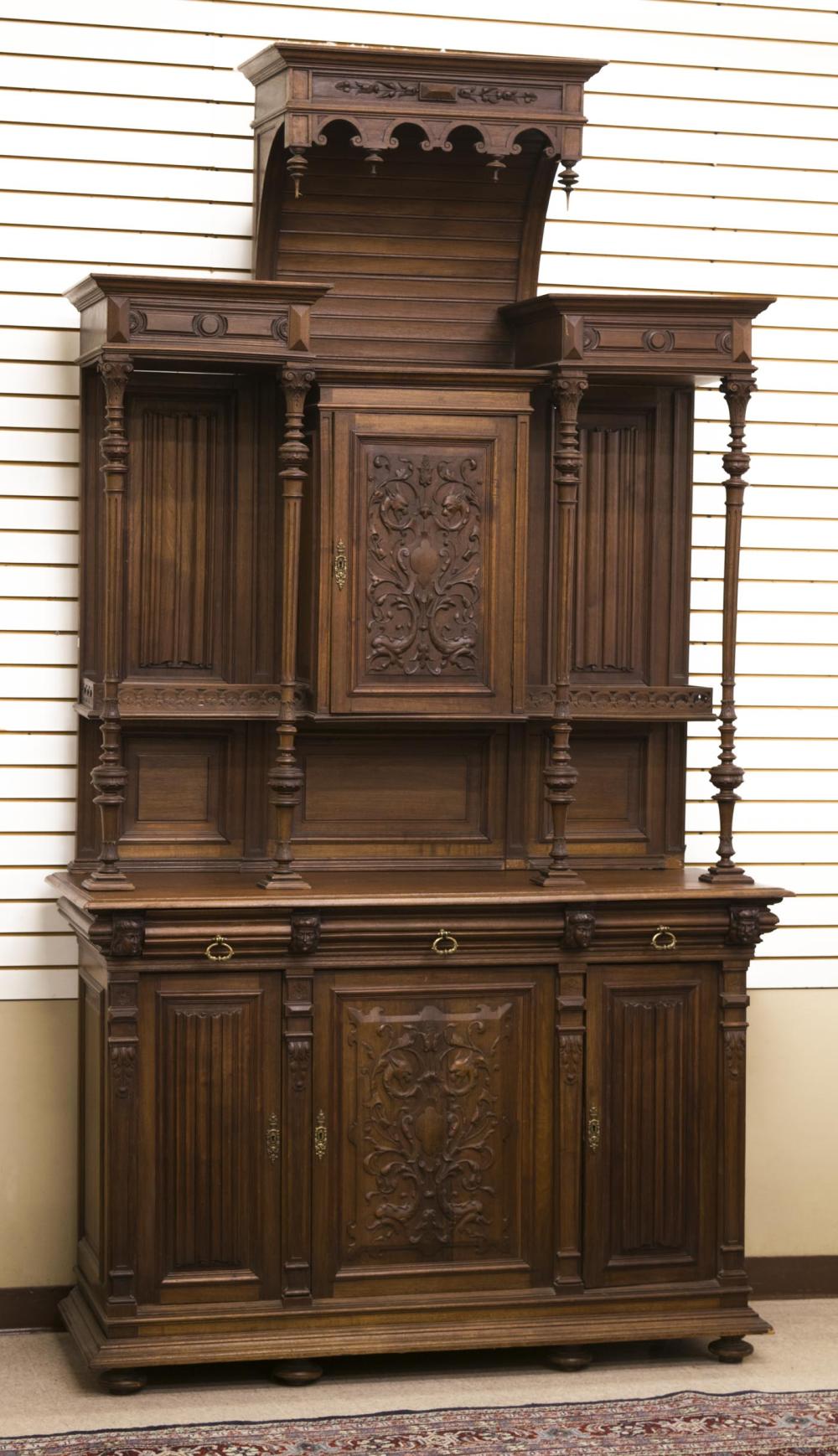TALL CARVED WALNUT SIDEBOARDTALL