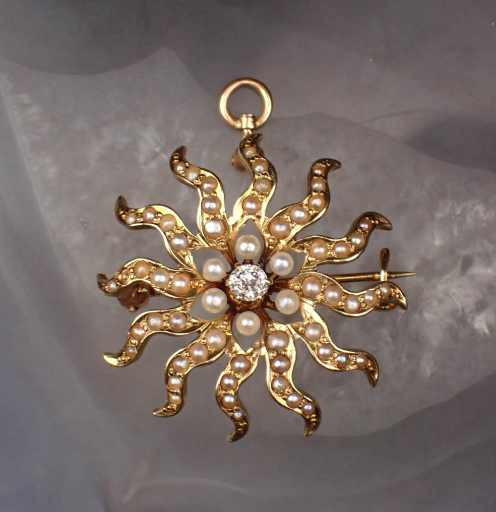 DIAMOND SEED PEARL AND GOLD PENDANT PINDIAMOND  3423cd