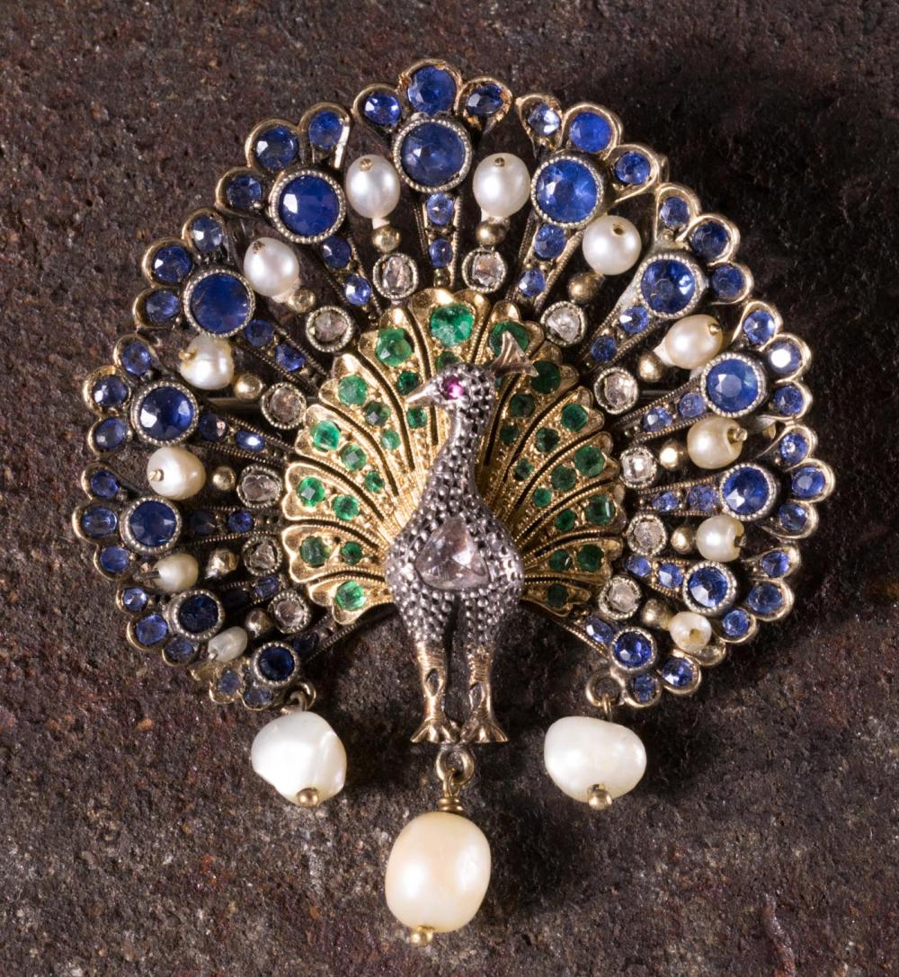 EIGHTEEN KARAT GOLD PEACOCK PENDANT BROOCHEIGHTEEN 3423e0