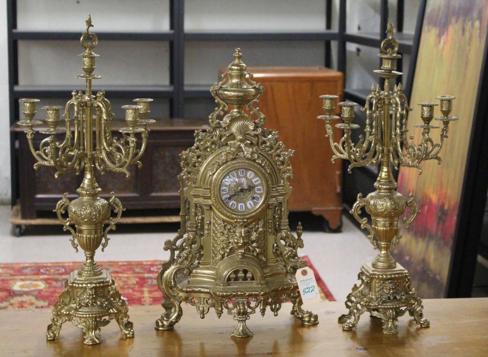 THREE-PIECE BRASS CLOCK SETTHREE-PIECE