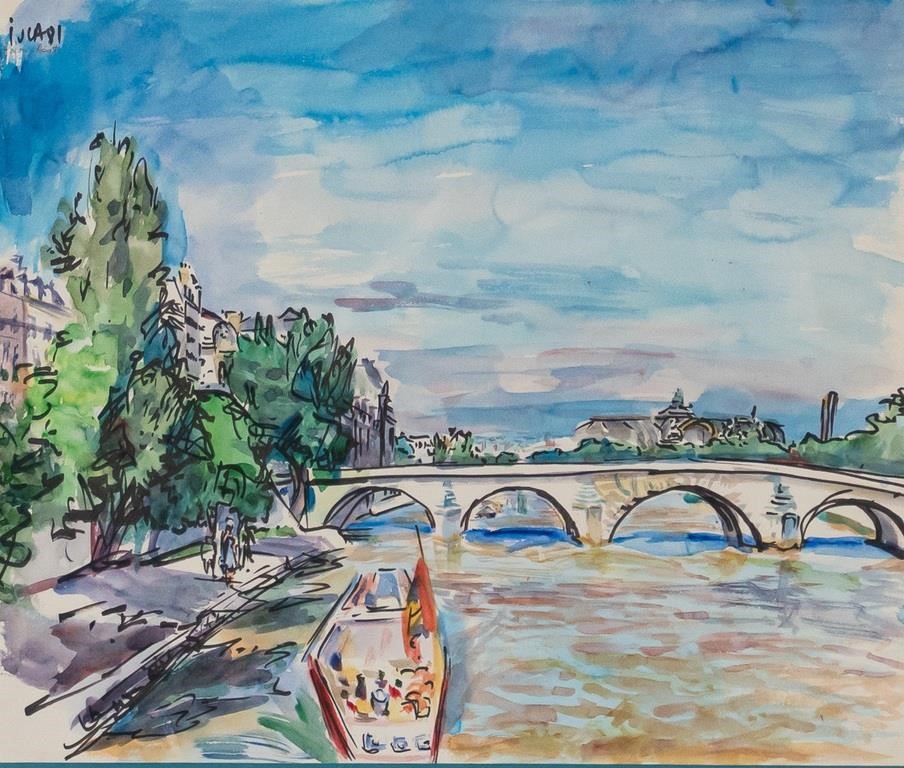 SIGNED WATERCOLOR PARIS, AUGUSTWatercolor