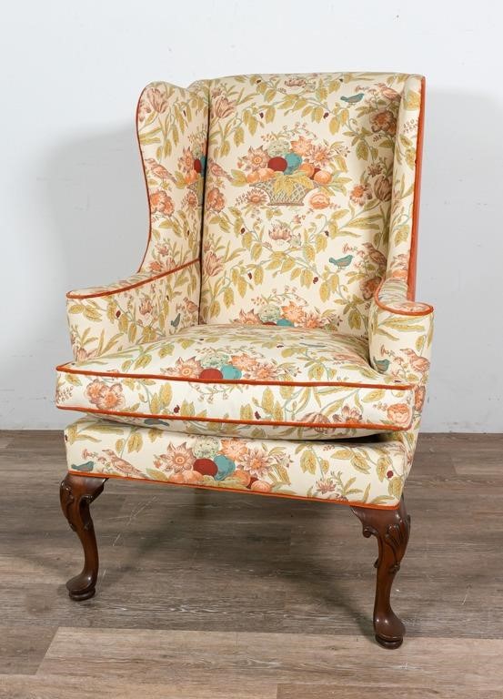 QUEEN ANNE STYLE WING CHAIR BY