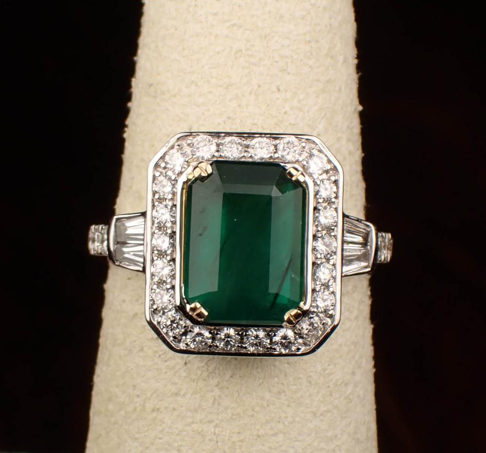 EMERALD, DIAMOND AND FOURTEEN KARAT