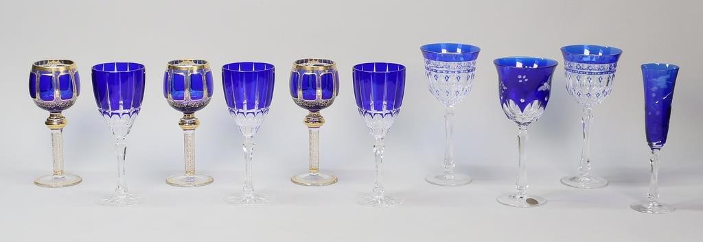 10 PIECES COBALT CUT TO CLEAR STEMWARE10 3425ff