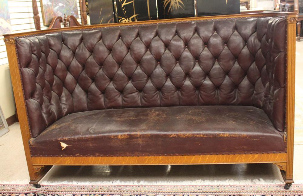 UPHOLSTERED AND CARVED OAK HIGH-BACK