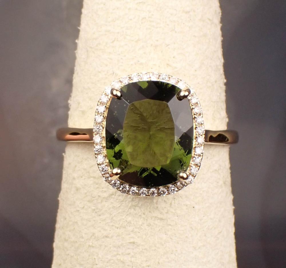 MOLDAVITE DIAMOND AND GOLD RINGMOLDAVITE  342627