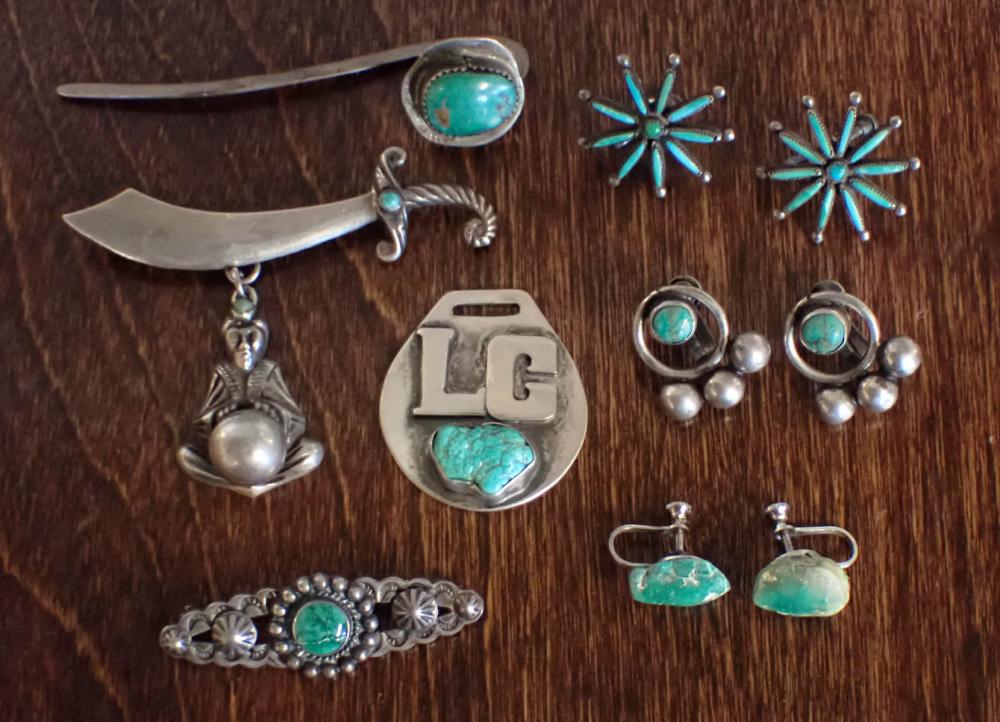 TEN ARTICLES OF TURQUOISE AND SILVER 342628