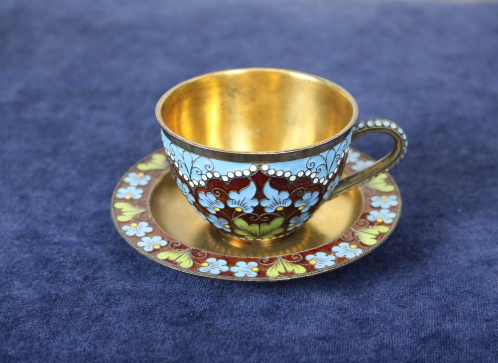 RUSSIAN ENAMELED SILVER TEACUP