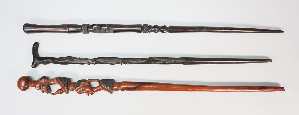 3 CARVED WOOD WALKING CANES3 Carved 342717