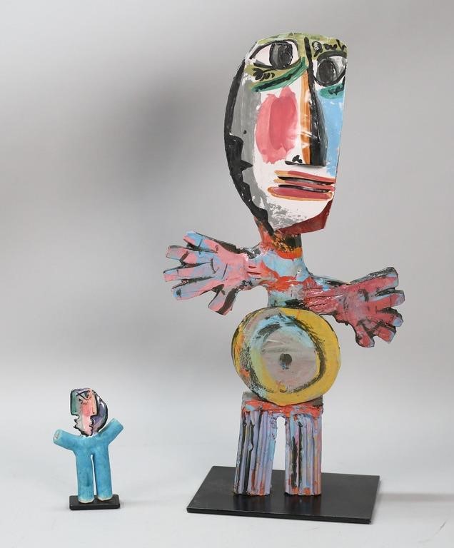 TWO ABSTRACT FIGURAL CLAY SCULPTURESTall