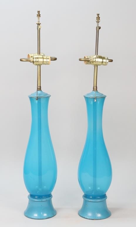 PAIR OF MURANO STYLE BLUE GLASS