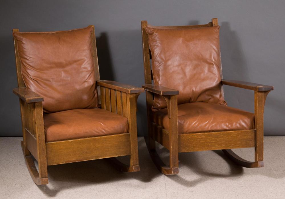 TWO GUSTAV STICKLEY OAK ROCKERSTWO 34283d