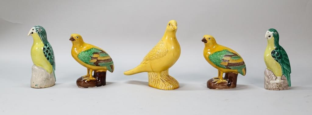COLLECTION OF 5 CHINESE POTTERY BIRDSTwo