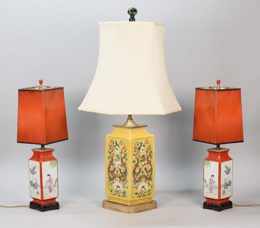 3 CHINESE PORCELAIN LAMPS3 Chinese