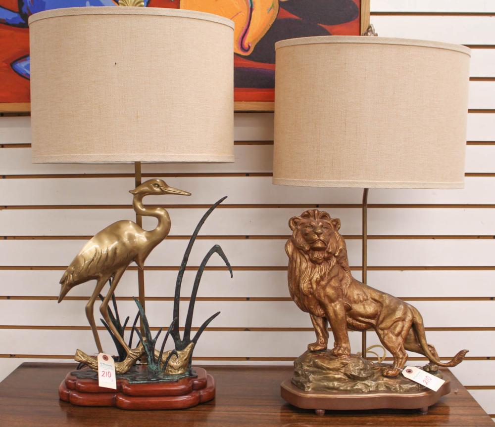 TWO FIGURAL METAL TABLE LAMPS WITH MATCHING