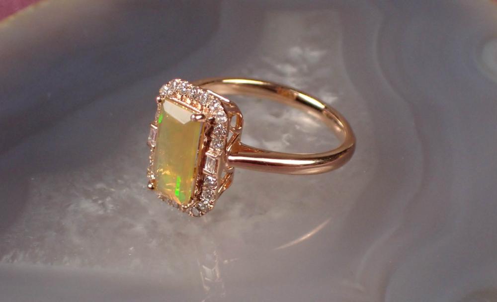 FIRE OPAL, DIAMOND AND FOURTEEN KARAT