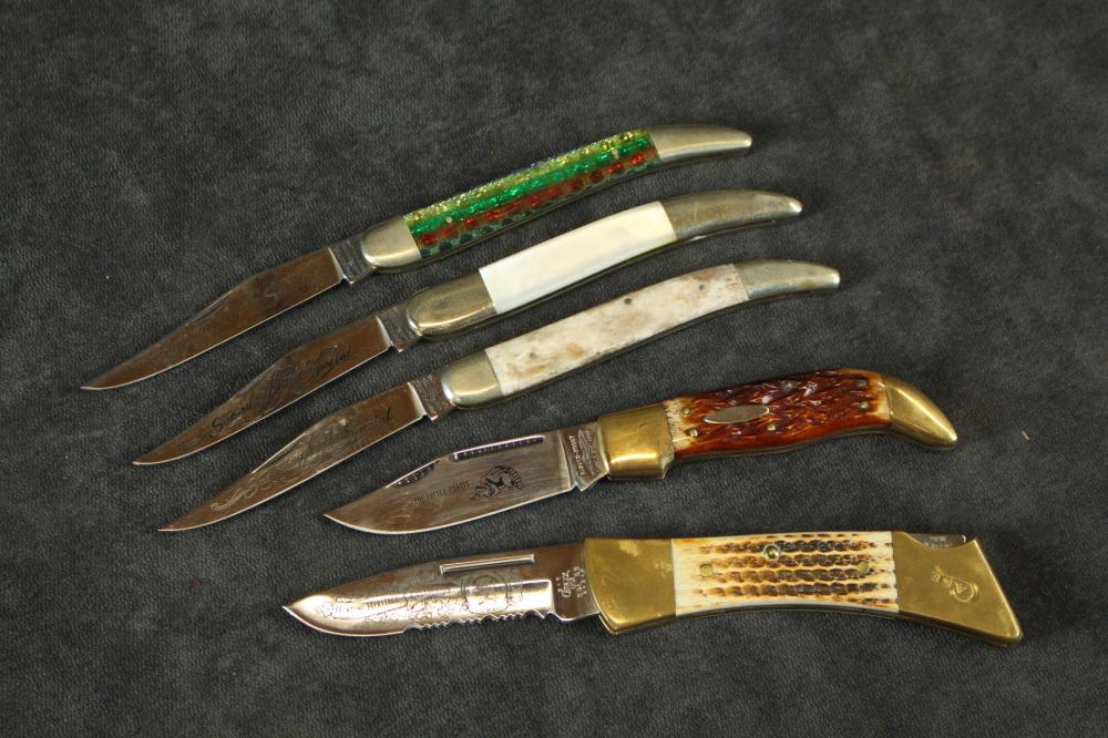 COLLECTION OF FIVE FOLDING KNIVESCOLLECTION
