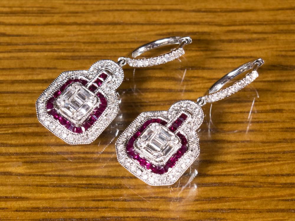 PAIR OF DIAMOND AND RUBY DANGLE 3429be