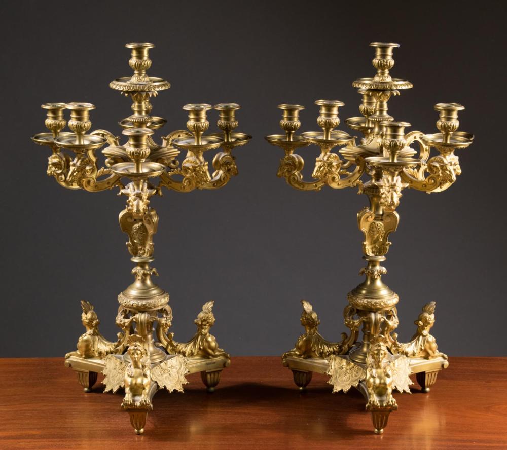 PAIR OF SEVEN-LIGHT GILT BRONZE