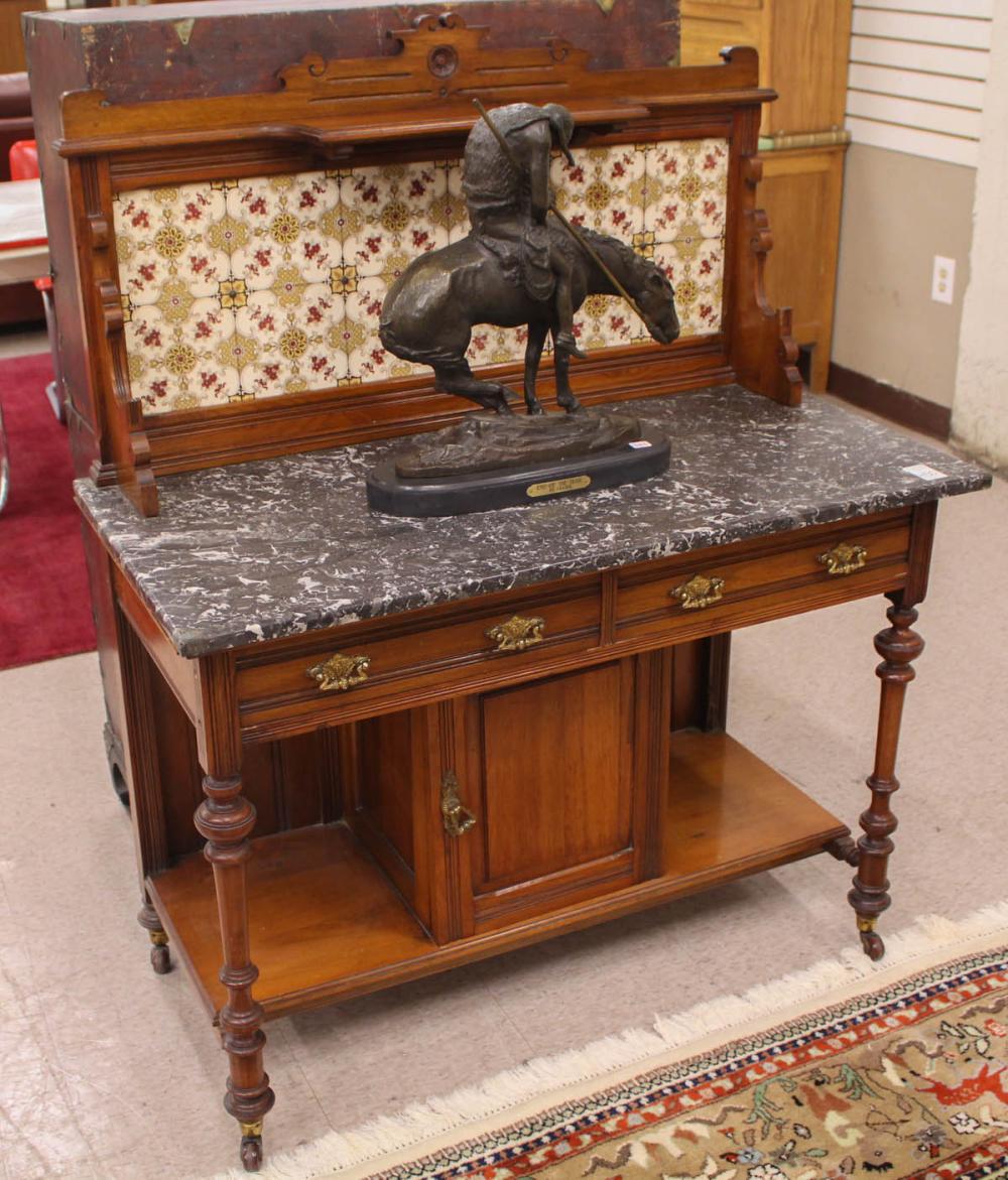 MARBLE-TOP AND TILE-BACK WALNUT