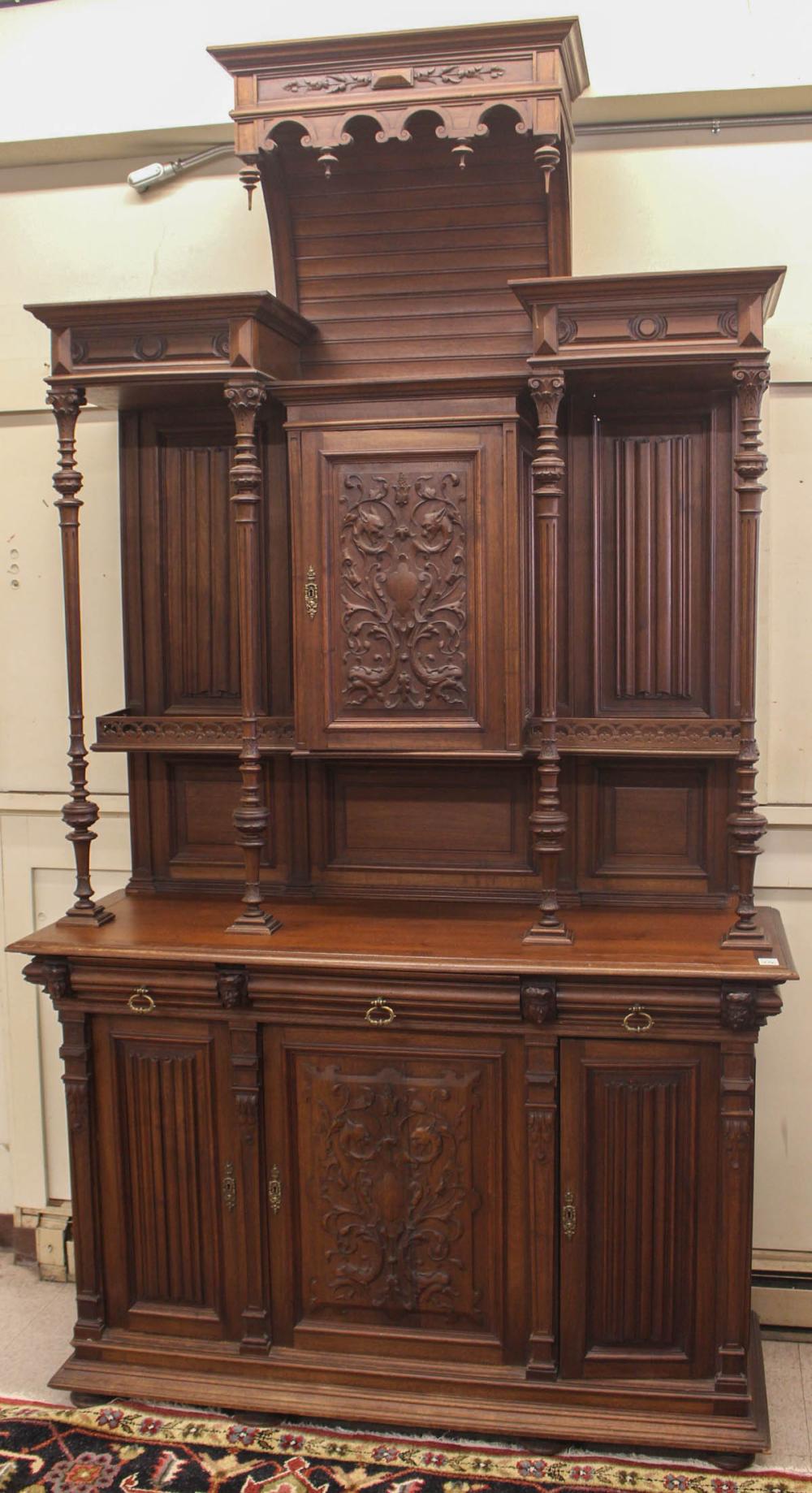 TALL CARVED WALNUT SIDEBOARDTALL 3429e2