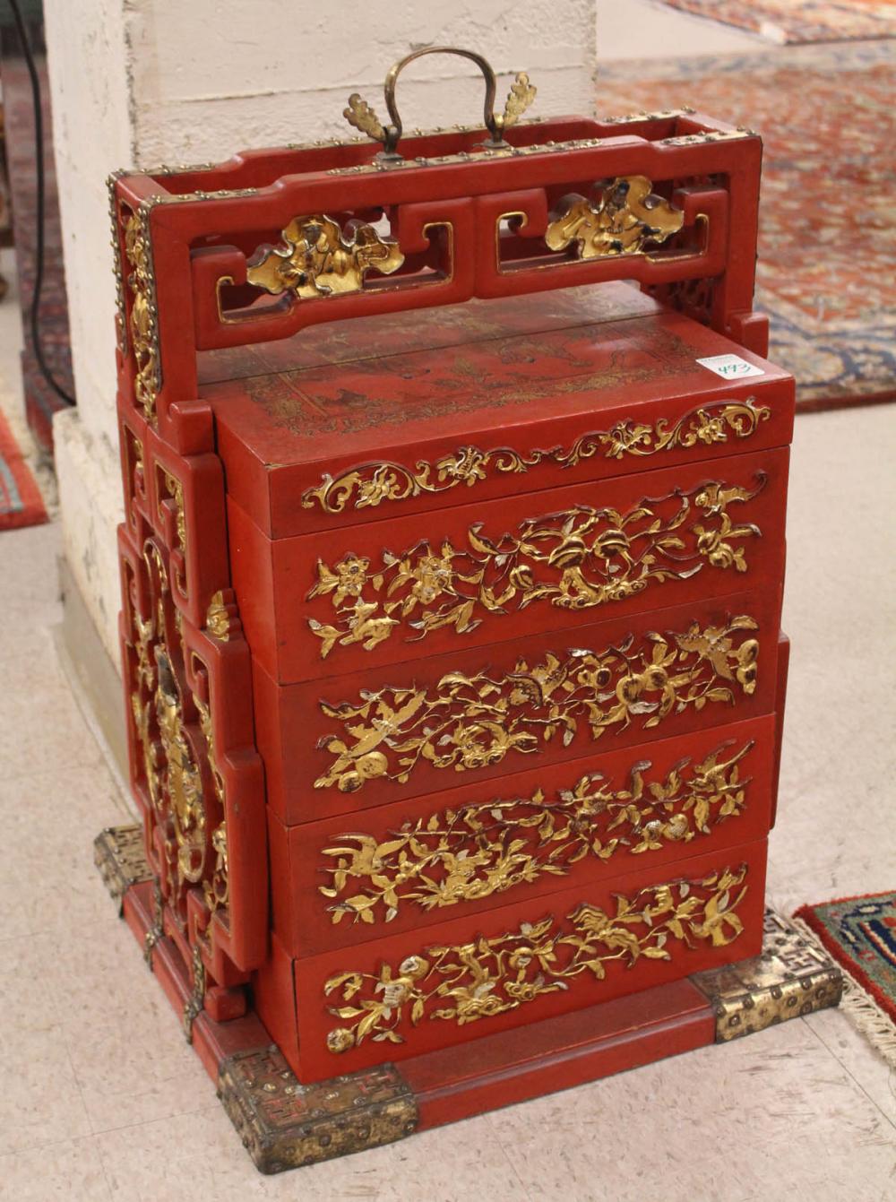 CHINESE PARCEL-GILT RED LACQUER