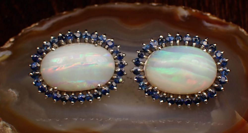 A PAIR OF OPAL AND BLUE SAPPHIRE 342a28