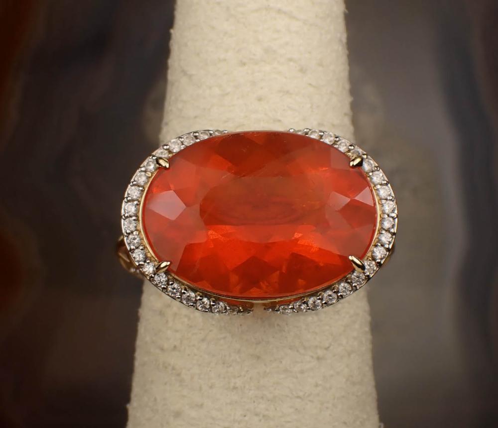 DIAMOND AND ORANGE FIRE OPAL RINGDIAMOND