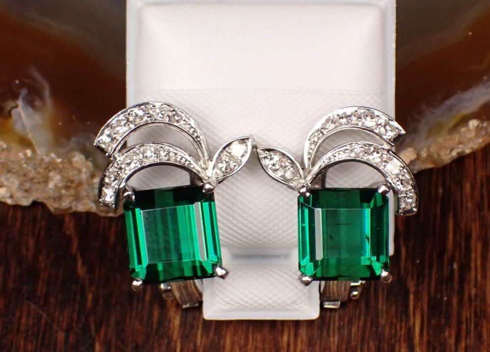 A PAIR OF DIAMOND AND GREEN TOURMALINE 342a5a