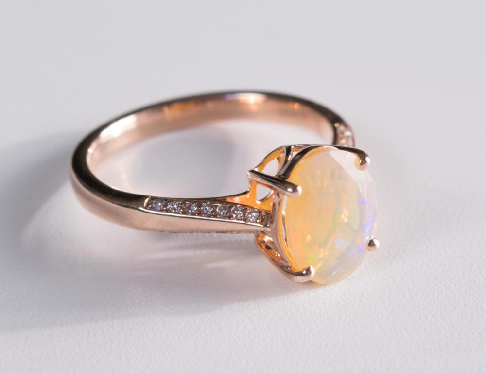 DIAMOND AND FIRE OPAL RINGDIAMOND