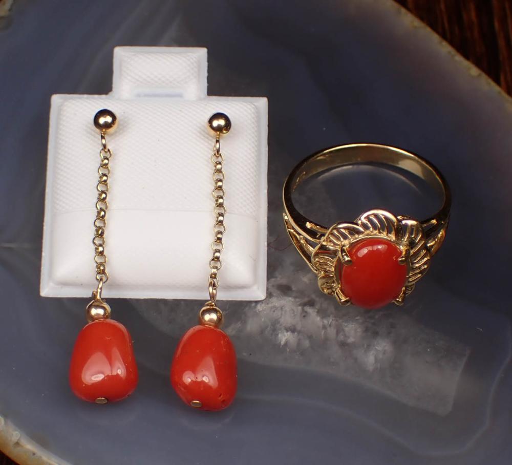 RED OCEAN CORAL RING AND EARRINGSRED