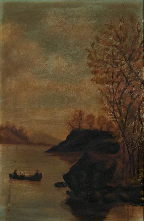 OIL ON BOARD FISHERMAN IN RIVER 342d8b